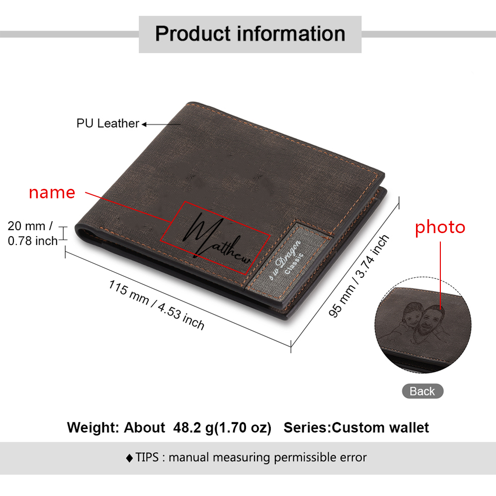 Portafoglio da uomo con 1 nome e 1 foto di linea personalizzabili regalo per uomo | Jessemade