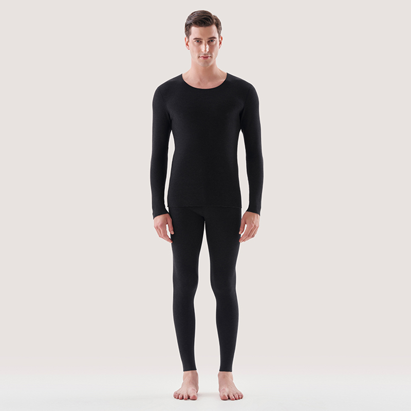 Men's Warm Silk Cashmere Midweight Round Neck Thermal Underwear Set REAL SILK LIFE
