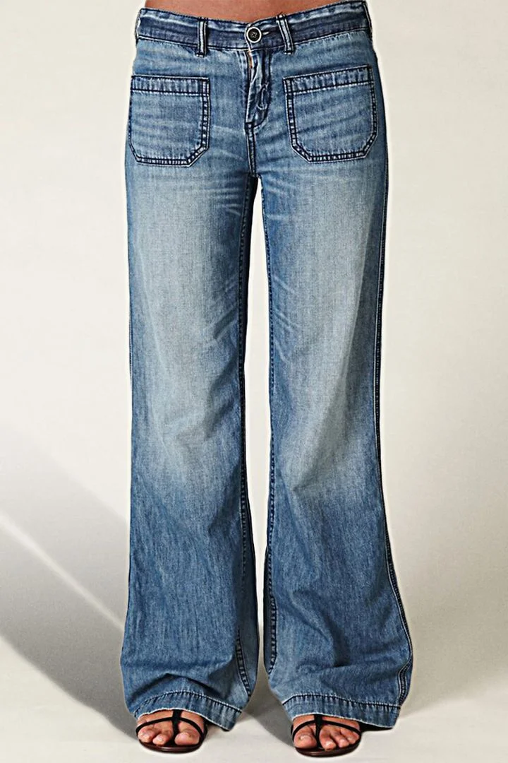 Vintage Pocket Detail Low Waist Wide Leg Jeans