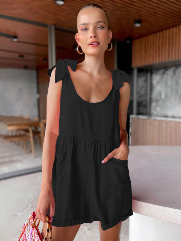 Sleeveless Bow Knot Pocket Casual Jumpsuit