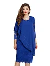 Plus Size Dress For Women  Lace Stitching Elegant Three-quarter Sleeve Cocktail Dresses
