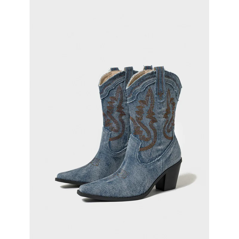 Yyvonne Fashion Coarse And Western Boots Cowboy Boots Clammed With Pointed Tips And Short Boots