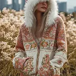 Bohemian Style Plant Flower Pattern Women's Winter Knitted Sweater Coat - Image 2