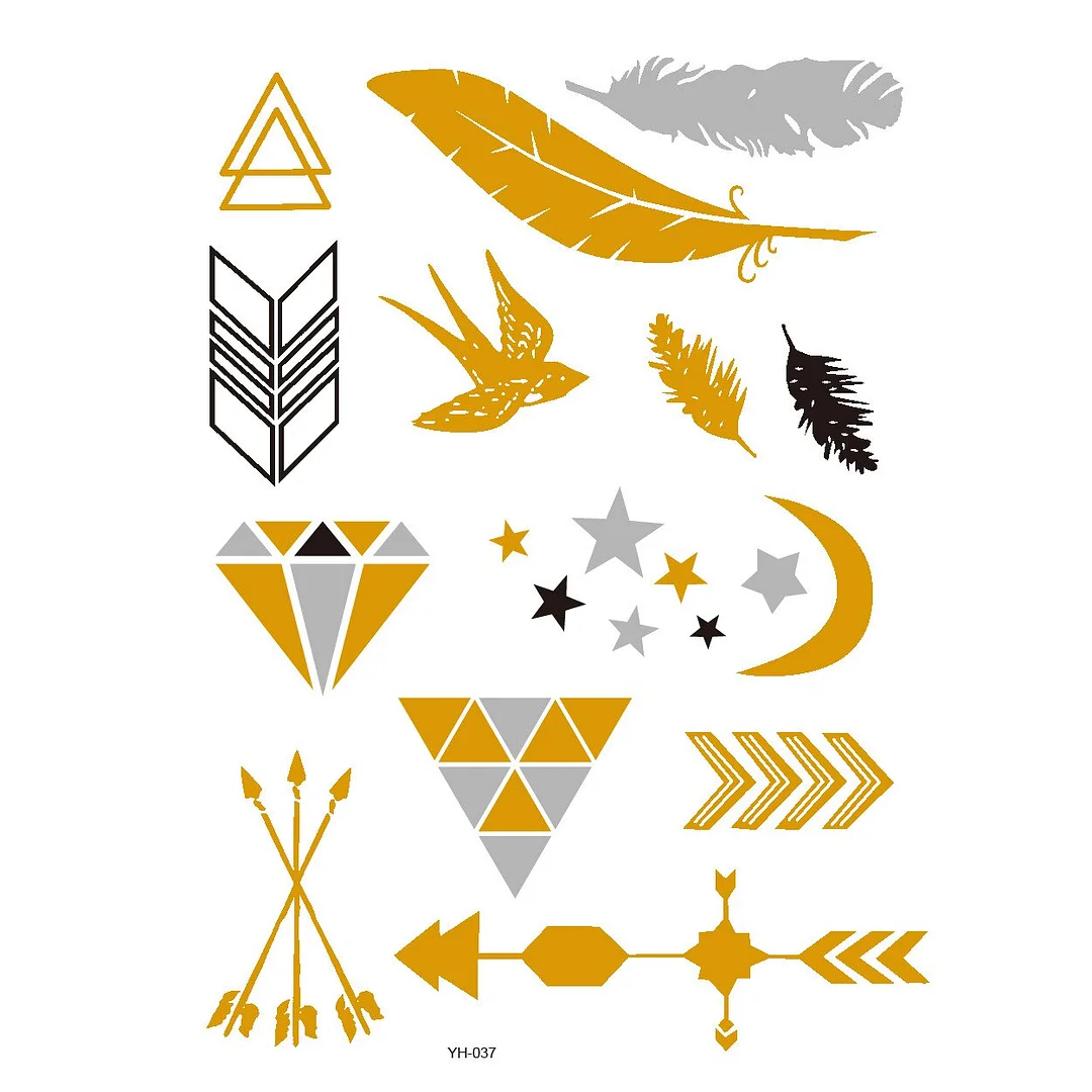 Tattoo Sexy Feather Moon Star Temporary Tattoo Female Party Body Arm Art Fake Flash Tatoos Gold Metallic Tattoo Stickers