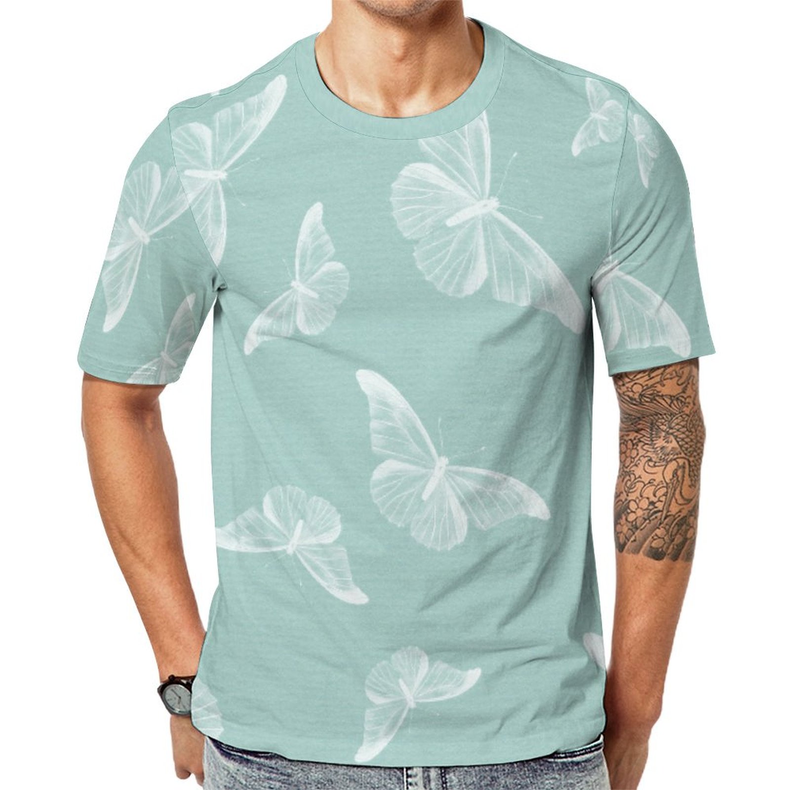 Girly Trendy Cute White Butterflies Short Sleeve Print Unisex Tshirt Summer Casual Tees for Men and Women Coolcoshirts