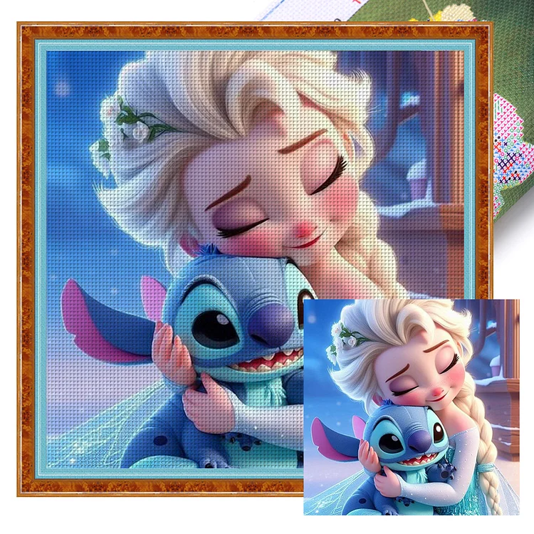 【Huacan Brand】Disney Elsa And Stitch 11CT Stamped Cross Stitch 40*40CM