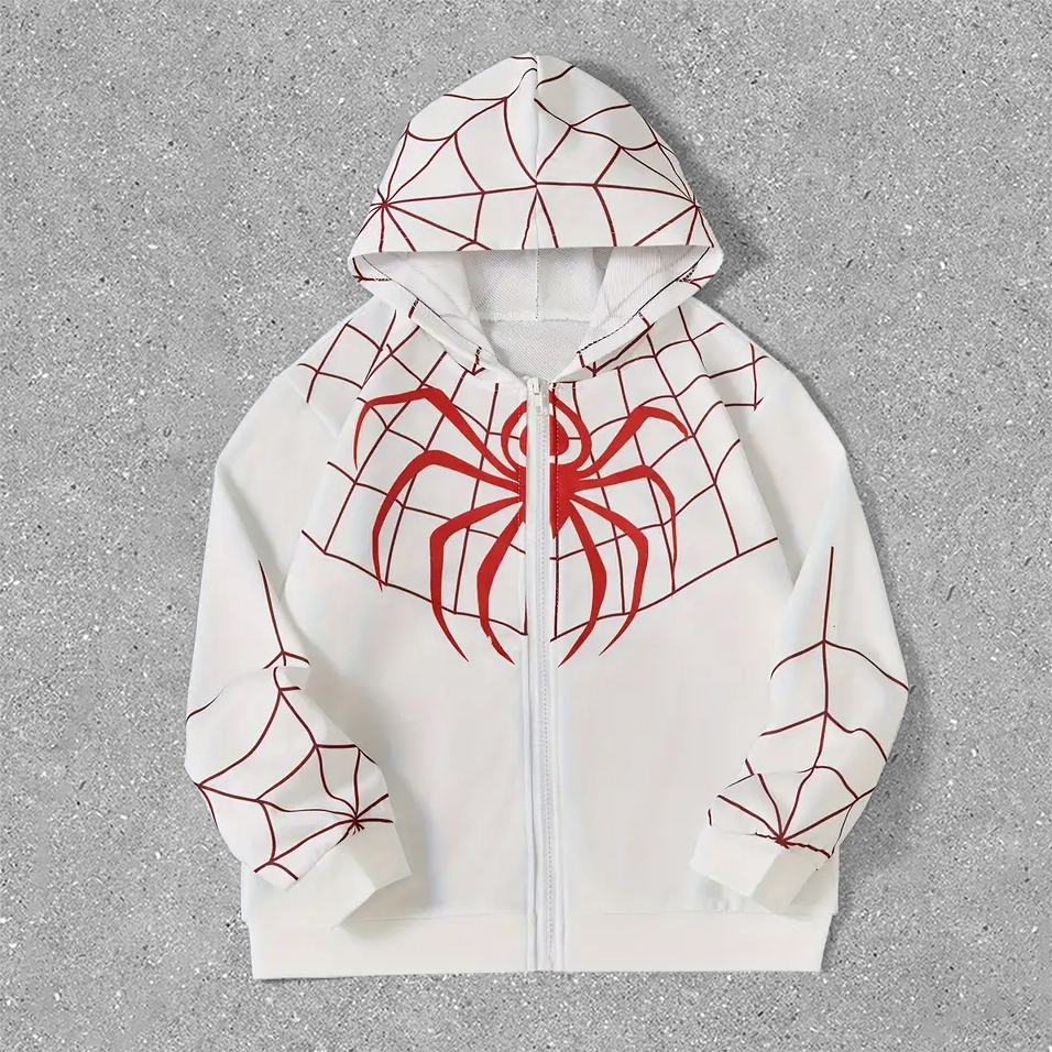 spider print zip-up hoodie
