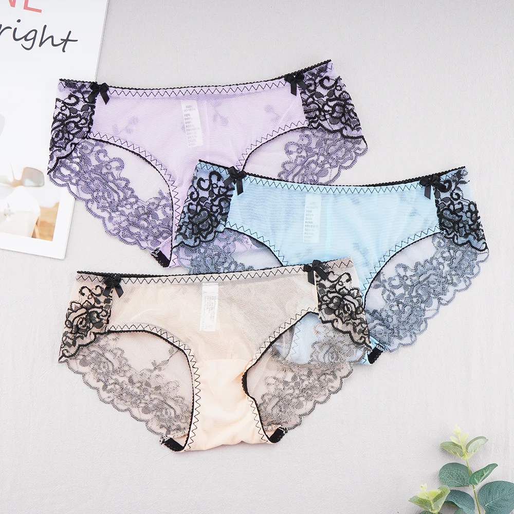 Billionm Women's Sexy Lace Panties Ladies Seamless Transparent Mesh Panties Breathable Soft Comfort Lace Low Rise Embroidered Briefs