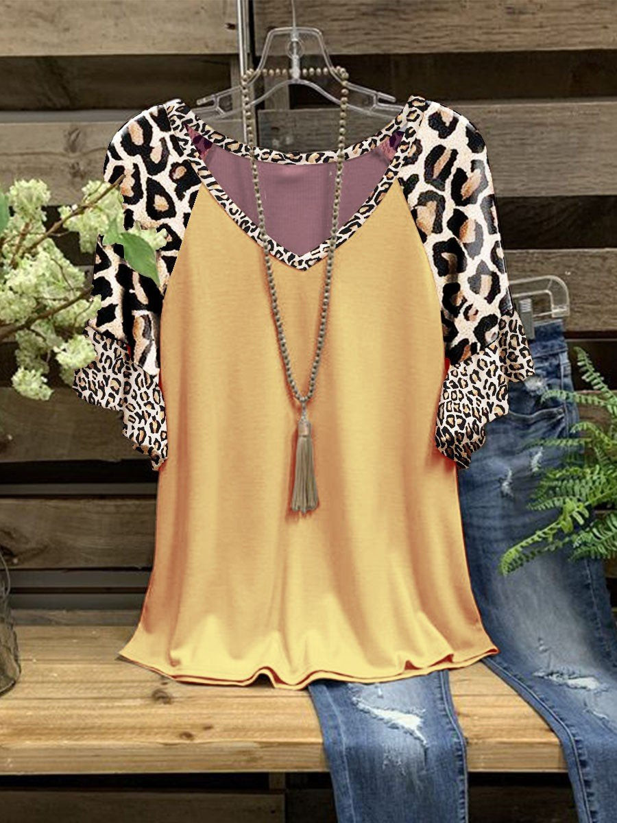 Women Leopard Print V-neck Top