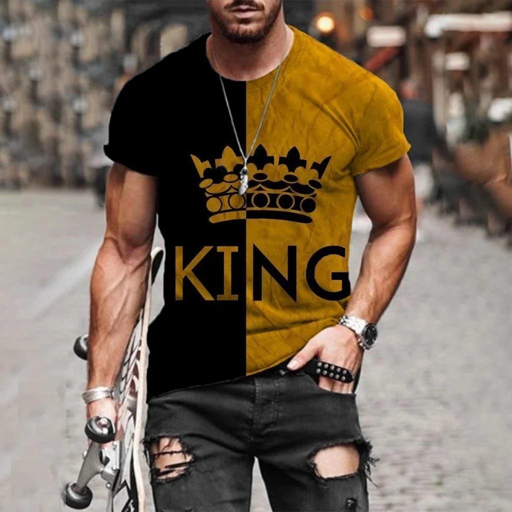 Mens Fashion Contrast King Print T-Shirt / [viawink] /