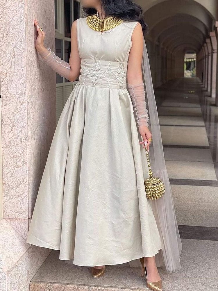 Elegant Printed Tank Dress with Cape
