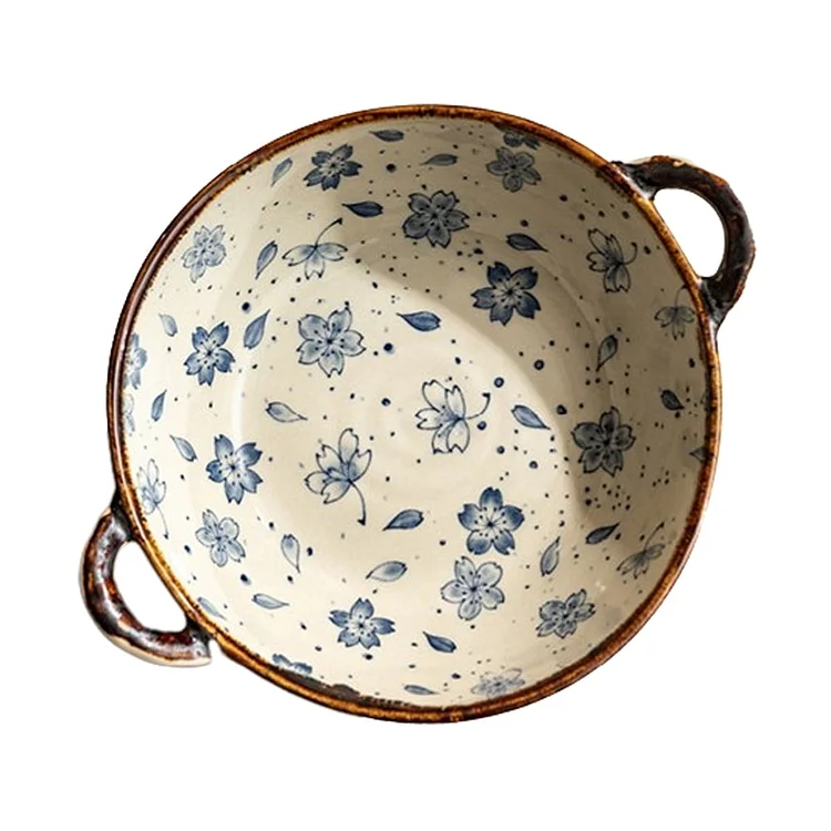 MYVIT Japanese irregular salad bowl 700ml ceramic bowl with handle, various patterns