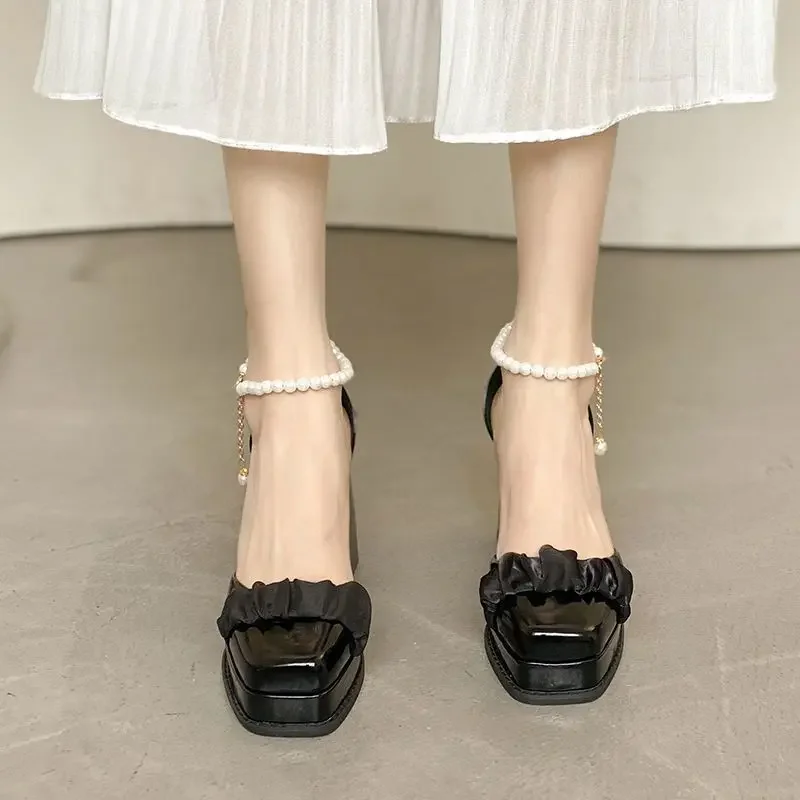 Pearl Square Toe Mary Jane Lolita Shoes