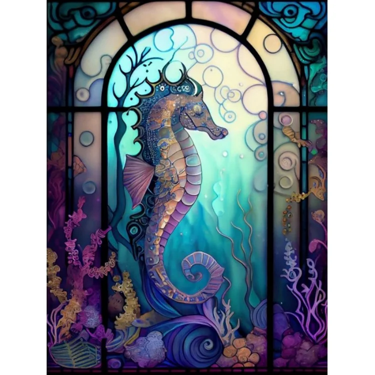【Huacan Brand】Glass Art - Seahorse 11CT Stamped Cross Stitch 50*65CM