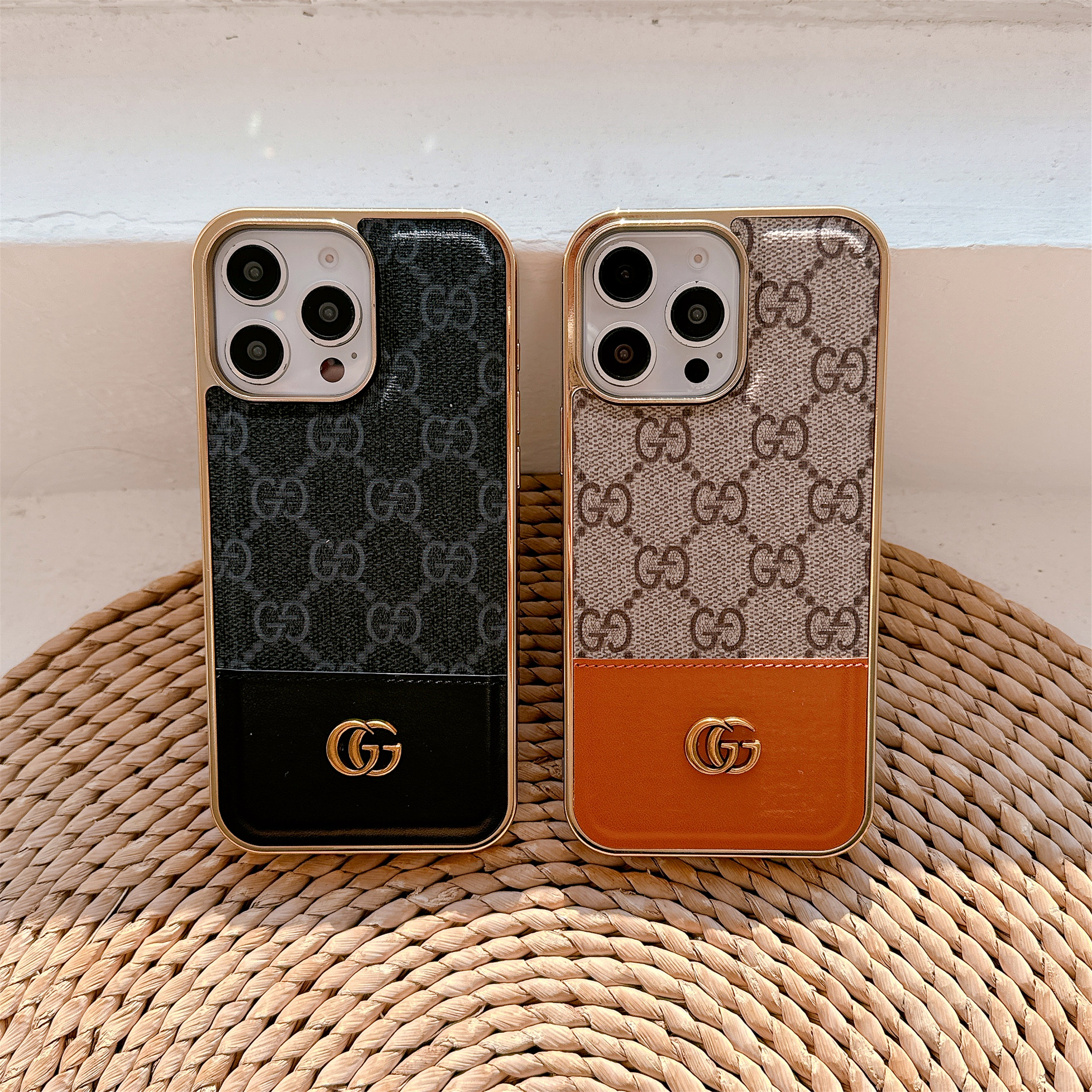 Fashion Patchwork Gucci Ophidia GG Canvas Leather Phone Cases