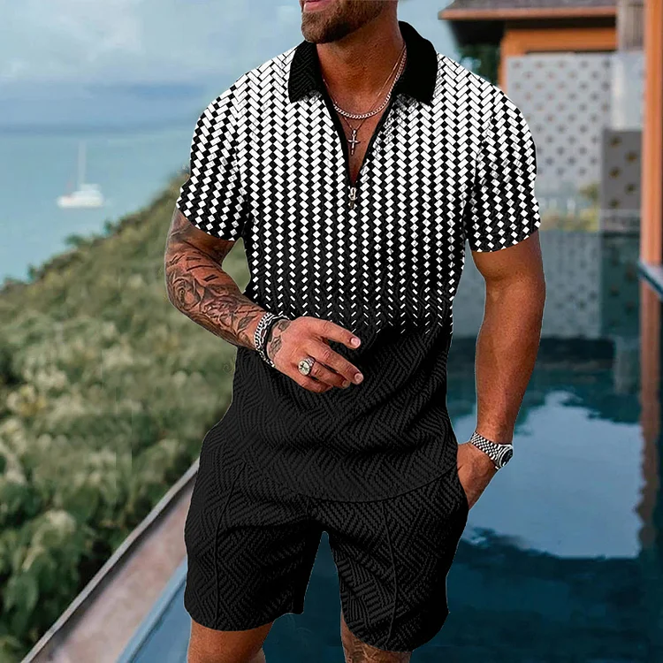 FASHION VACATION GRADIENT PRINTING POLO SUIT