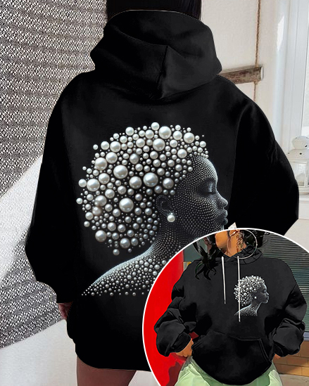 Art Black Pearls and Girl Print Long-sleeved Hoodie