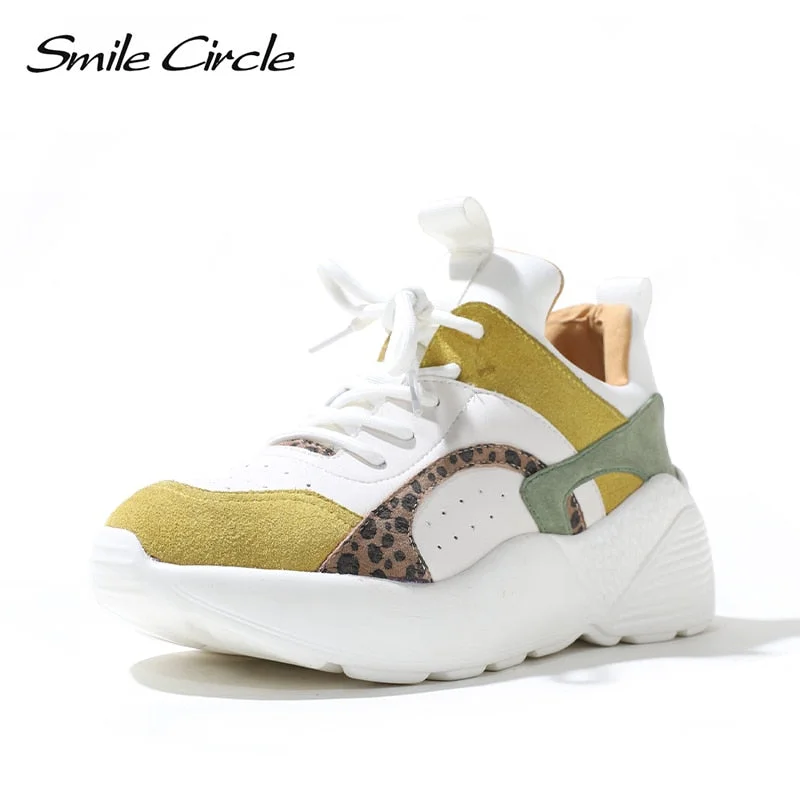 Smile Circle Women Sneakers Flat Platform shoes Suede Leather fashion casual Breathable Thick bottom Ladies Shoes