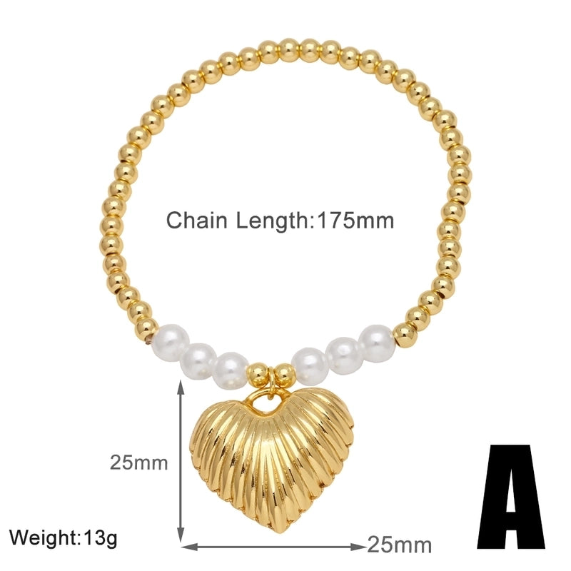 Modern Style Minimalist Star Heart Shape Lock 18K Gold Plated Artificial Pearl Copper Bracelets