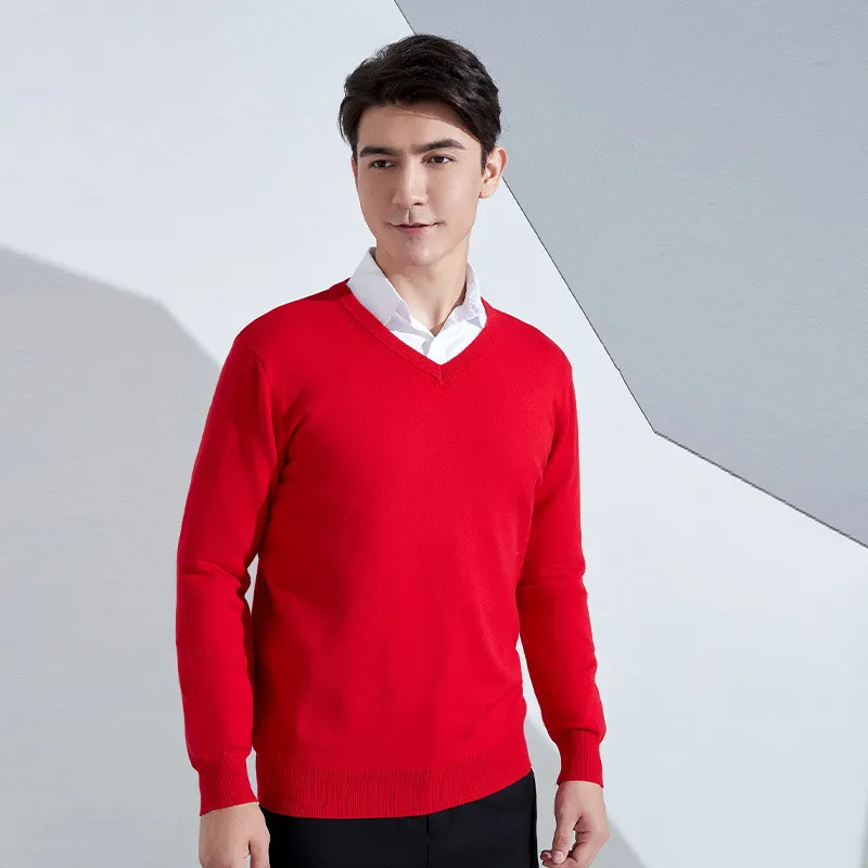 Churchf Churchf And Winter New Men's V Collar Loose Large Size Gentleman Sleeve Long Sleeve Sweater Middle-Aged Knit Chicken Heart Collar Bottom Shirt