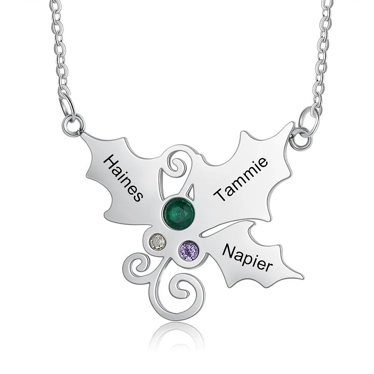 Holly Berry Jewelry Holly Berry Necklace With 3 Birthstone Engraved 3 Names