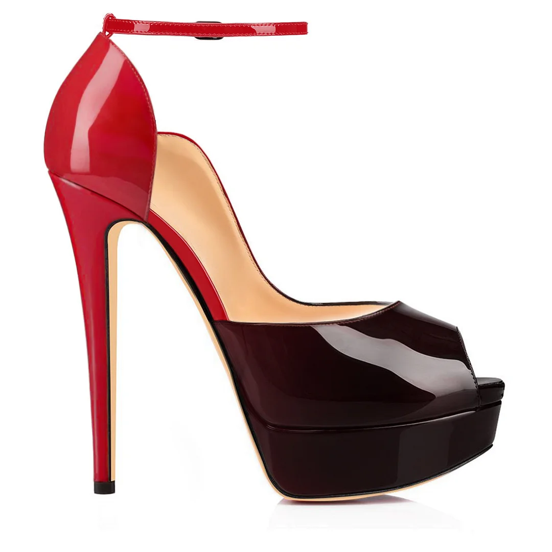 150mm Women's High Platform Ankle Strap Pumps Apricot Bottom Stiletto Heels-MERUMOTE