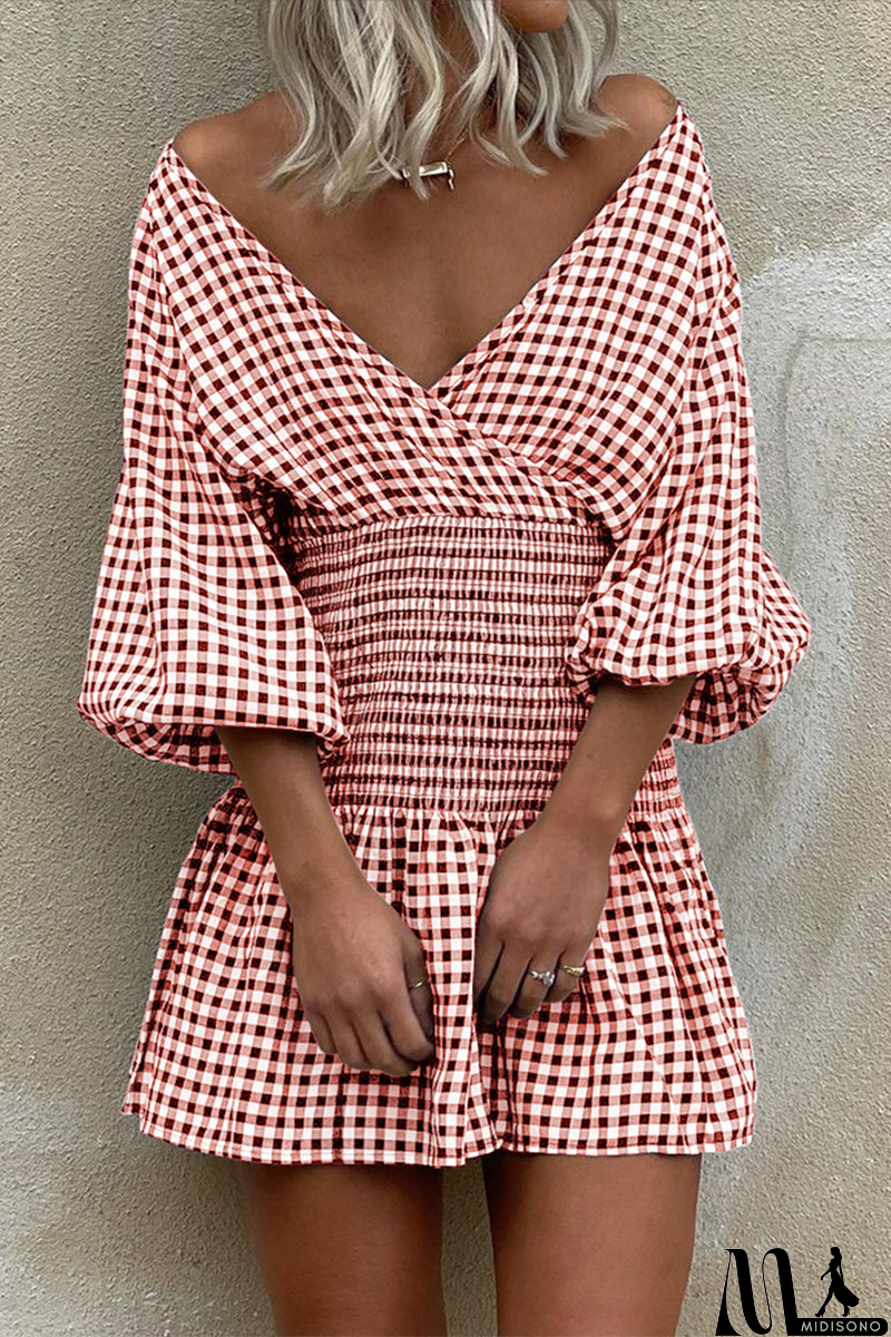 MidiSono - Casual Plaid V Neck Waist Skirt Dresses(5 Colors)