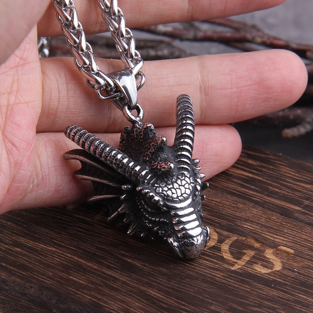 Christmas Gift Dragon Pendant Necklaces Titanium Steel Jewelry Animal Head Necklace Punk Men Accessories Dragon Pendant Jewelry