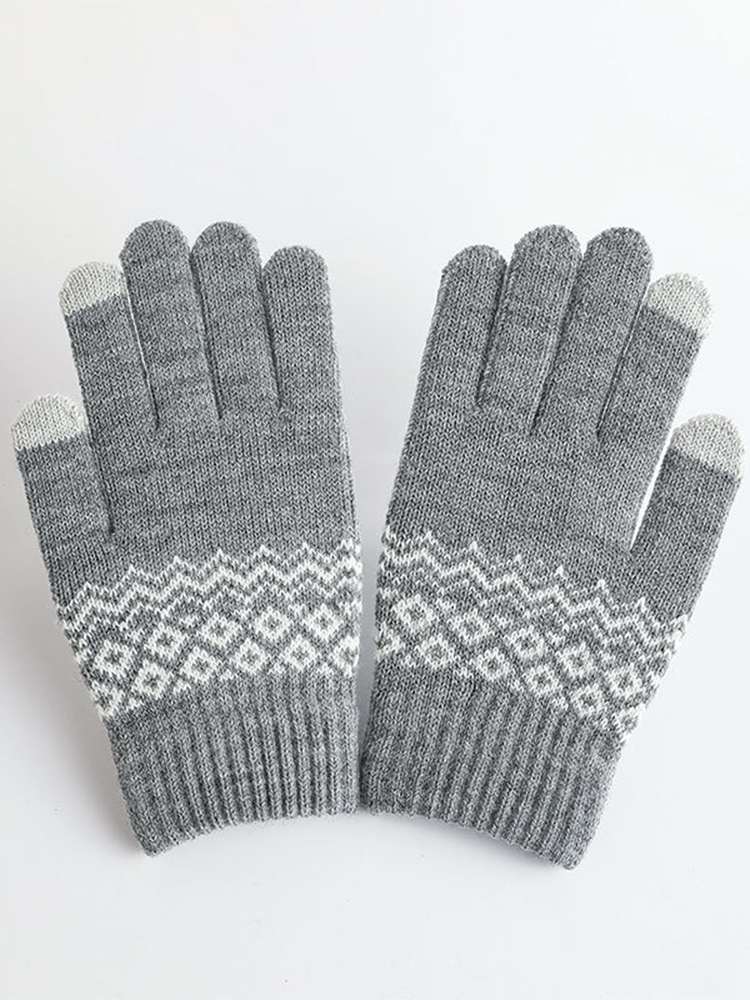 Fleece Cold Proof Jacquard Split Finger Touch Screen Gloves