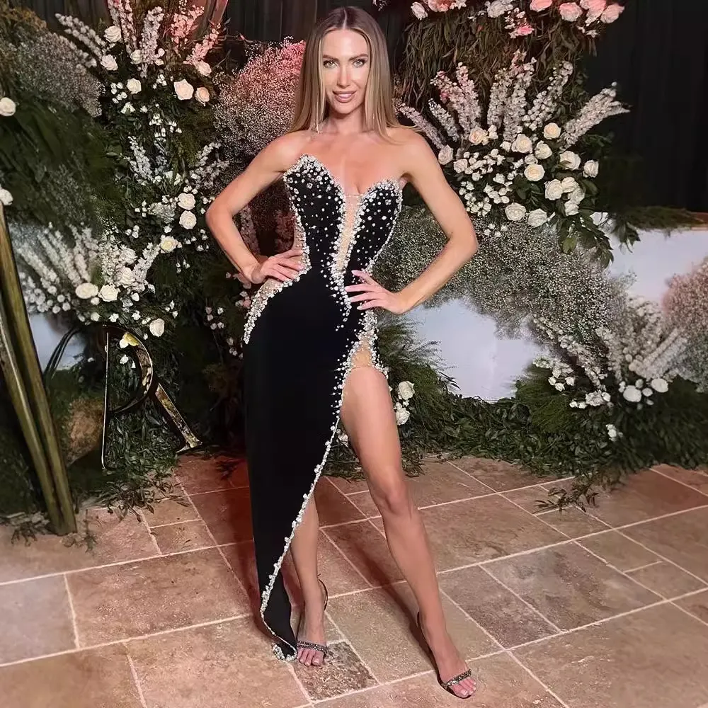 Brownm Spring 2023 New Long Fashion Dress Velvet Sexy High Open Nails Heavy Industry Luxury