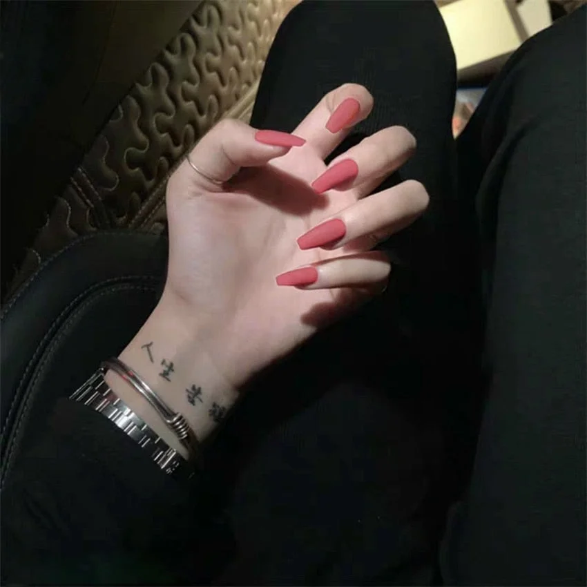 24Pcs ABS Matte Red Black White False nails with Nail extension Fingernails fake nail supplies for professionals nail salon-Nail Inspo