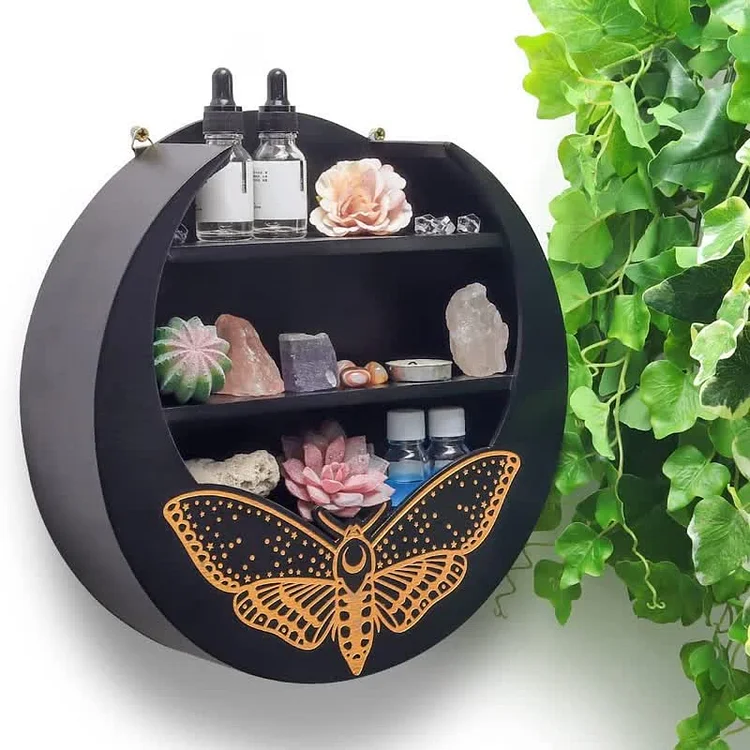 Magical Moth Moon Wooden Crystal Shelf