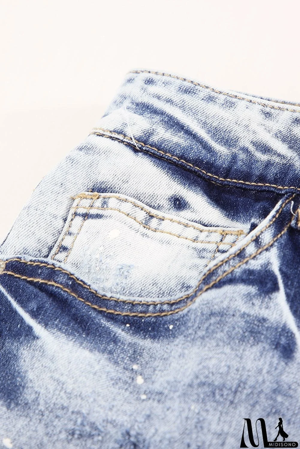 MidiSono - Distressed Faded Splatter Denim Pants