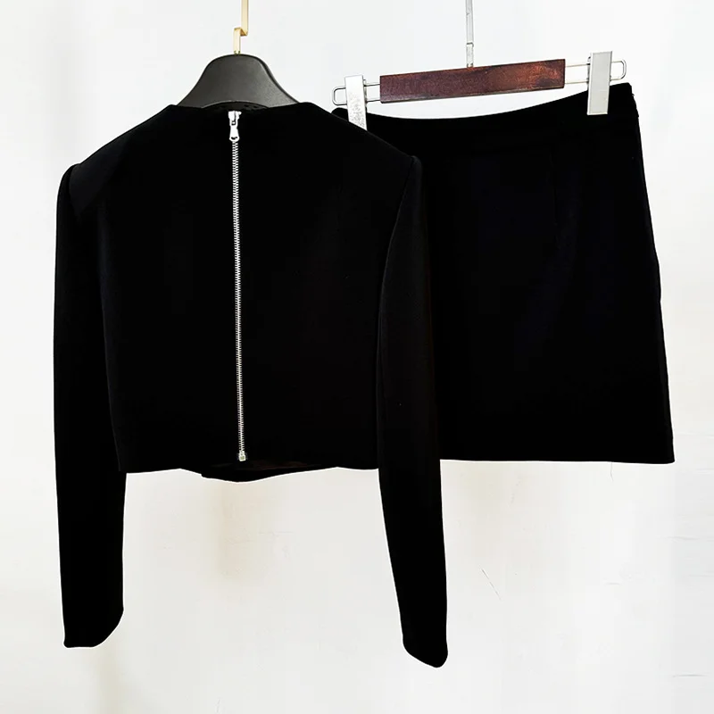 Nigikala Nigikala New Star Fashion Single Lead Heavy Industry Nail Beads Diamond Top Skirt Set Two Sets