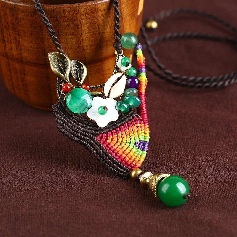 Folkways Shell Leaf Handmade Agate Necklace