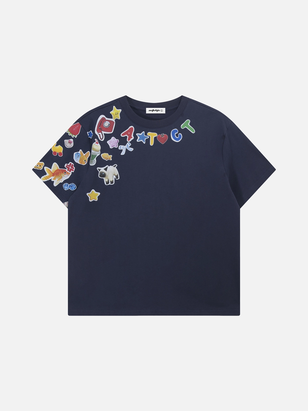 Blue Act Chic Vintage Sticker Print Tee Front