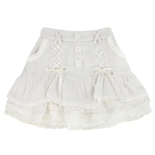 Japanese Kawaii Lolita Mini Skirt Women Winter Lace Casual Elegant Sweet Female Skirt High Waist Bandage Korean Skirt 2022 New