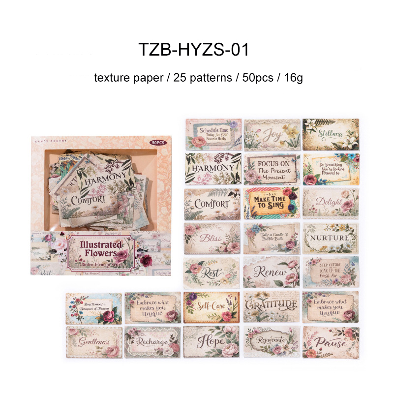 Sticker - Garden Element Series Vintage Flower English Text 