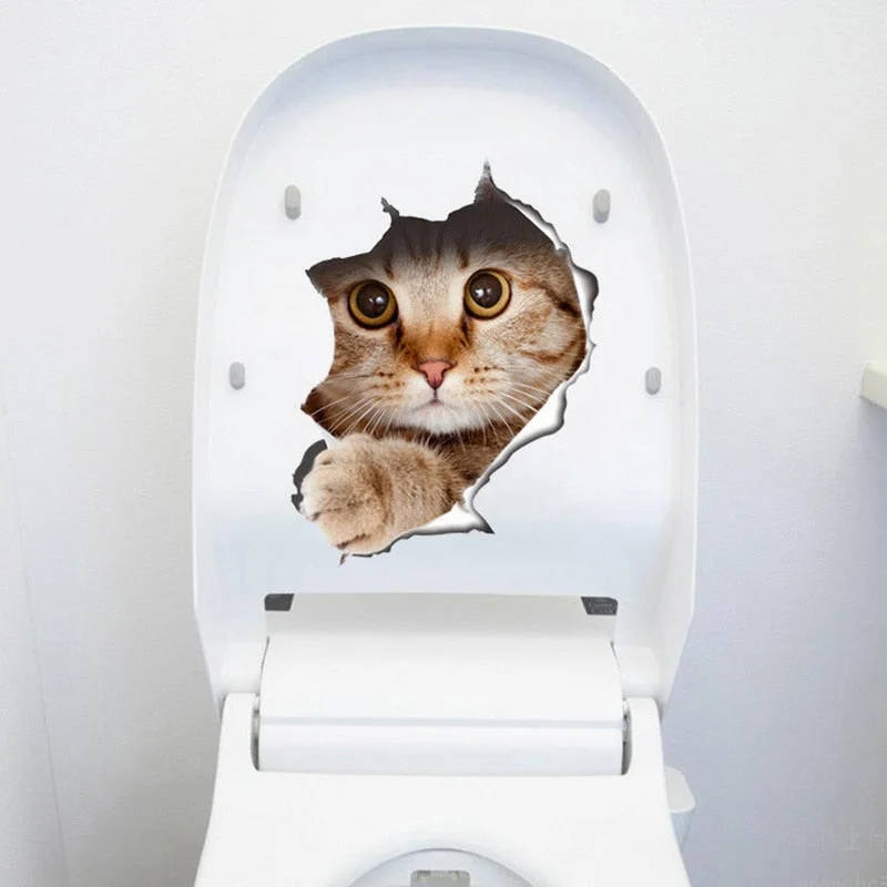 Cartoon Animal 3d Toilet Stickers on The Toilet Seat Cute Cats PVC Wall Sticker Bathroom Refrigerator Door Decor Stickers Decals