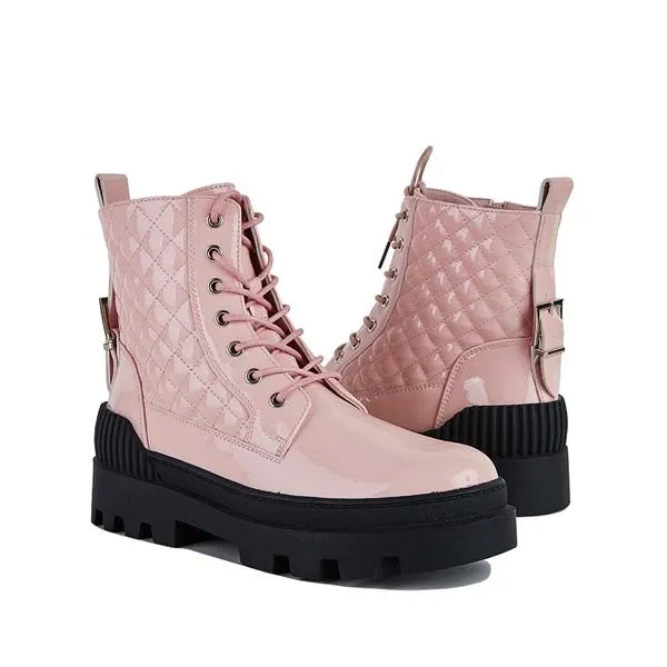 Women Vintage Motorcycle Mid Heel Platform Boots