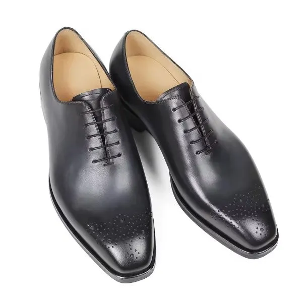 Men's Leather Oxford Tuxedo Shoes - Handmade Black Brogue