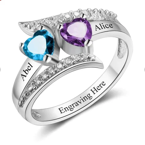 2 Names with 2 Birthstones Ring Anniversary Gifts for Mom