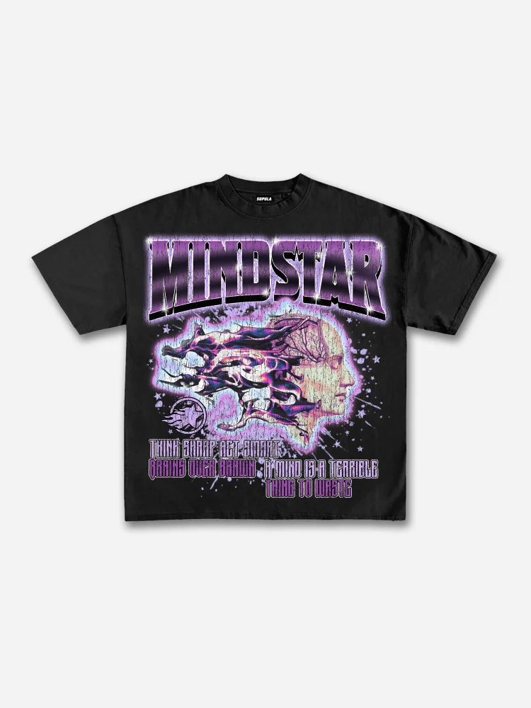 Mindstar-Burning Thinking-Retro Pattern Printing Cotton T-Shirt