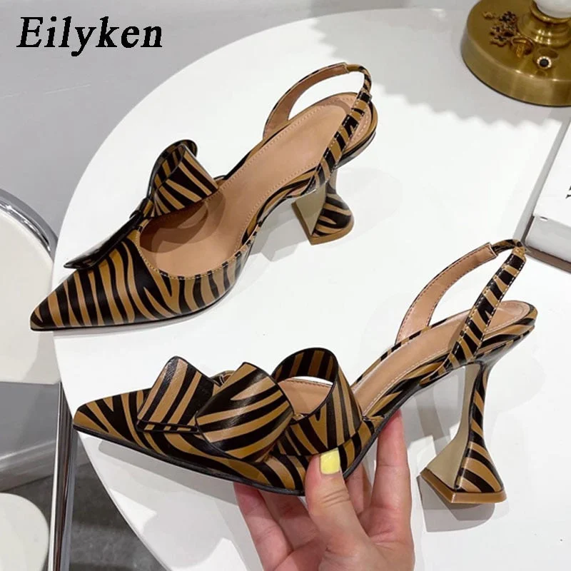Eilyken Fashion Zebra Butterfly-knot Women Pumps Slingback Summer Pointed Toe Heeled Party Wedding Bride Shoes