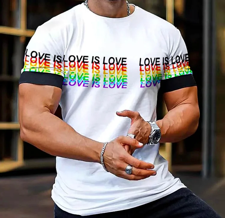 BrosWear Fashion Love Is Love Rainbow Print Short Sleeve T-Shirt