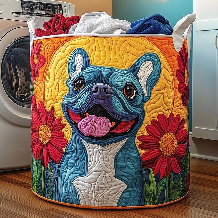 Roses Bulldog Quilted Laundry Basket GFTOYC515