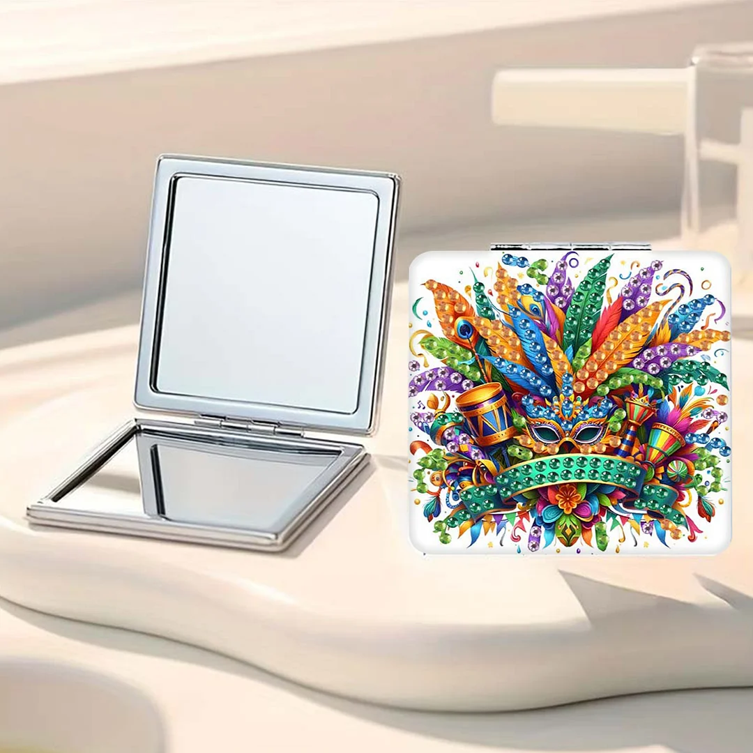 Mask-1 DIY Special Shaped Diamond Painting Compact Mirror Kits Diamond Art Painting Pocket Mirror for Beginners Adults Art Craft Woman Gifts