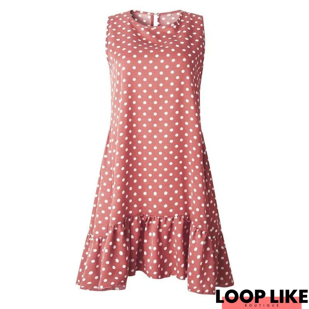 Flower Lotus Leaf Chiffon Dress Plus Size Women's Loose Polka Dot