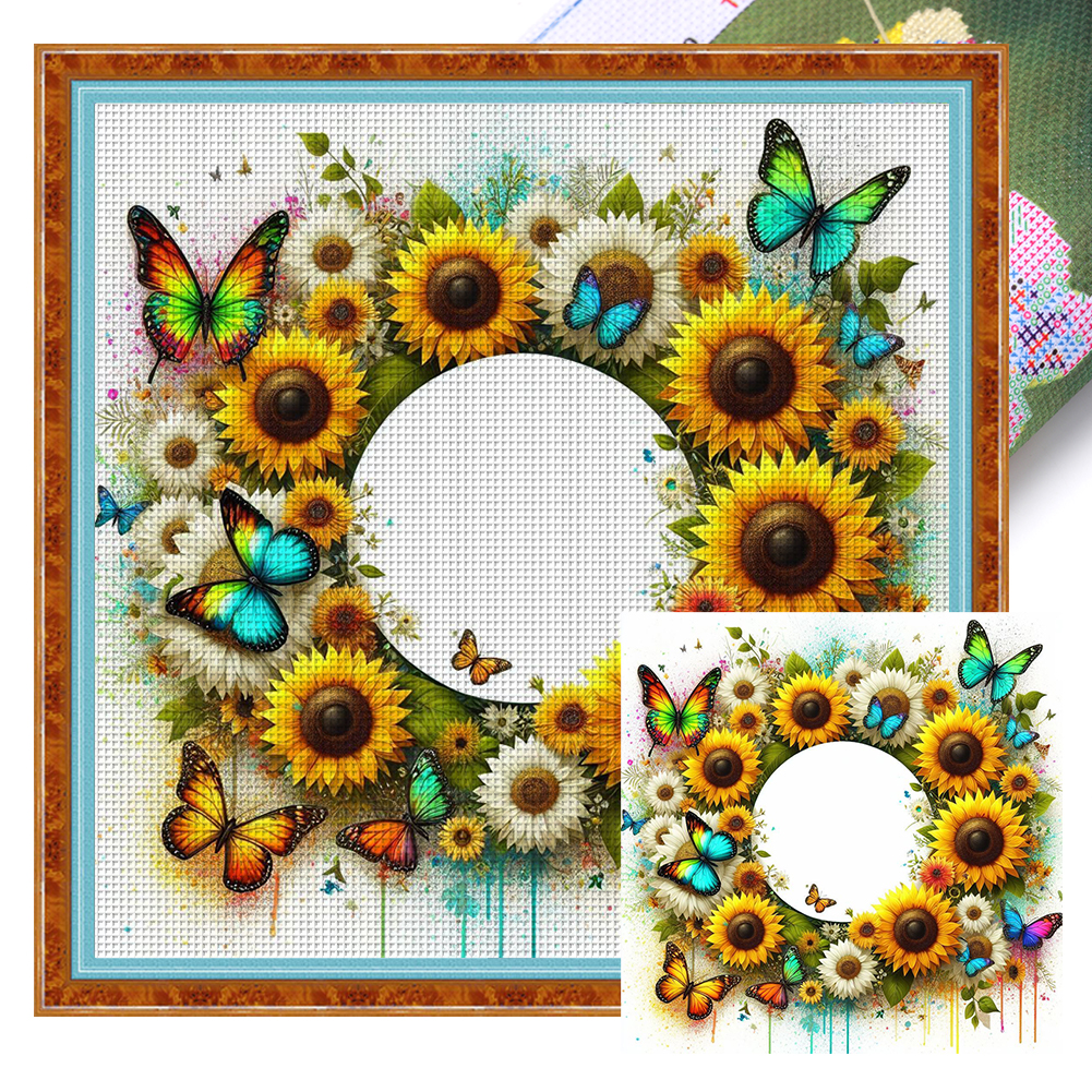 Sunflower Wreath Full 18CT Pre-stamped Canvas(30*30cm) Cross Stitch