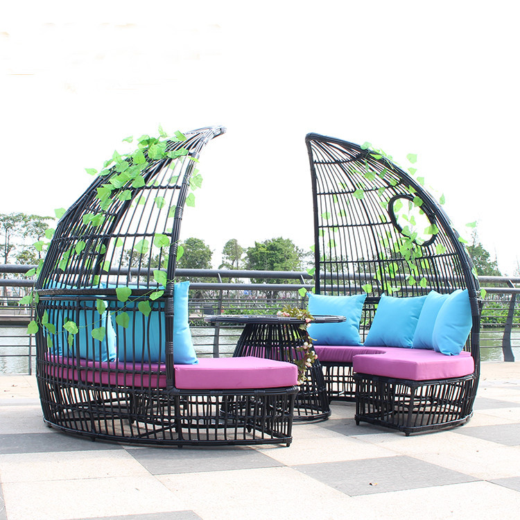 Outdoor rattan sofa garden creative leisure round bed balcony outdoor high-grade rattan art birdcage bed